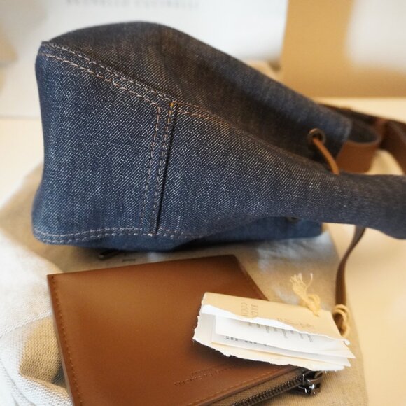 Brunello Cucinelli Denim Duo Bucket Bag with Leather Coin New Tag Sleeper $3,300 - Picture 10 of 13